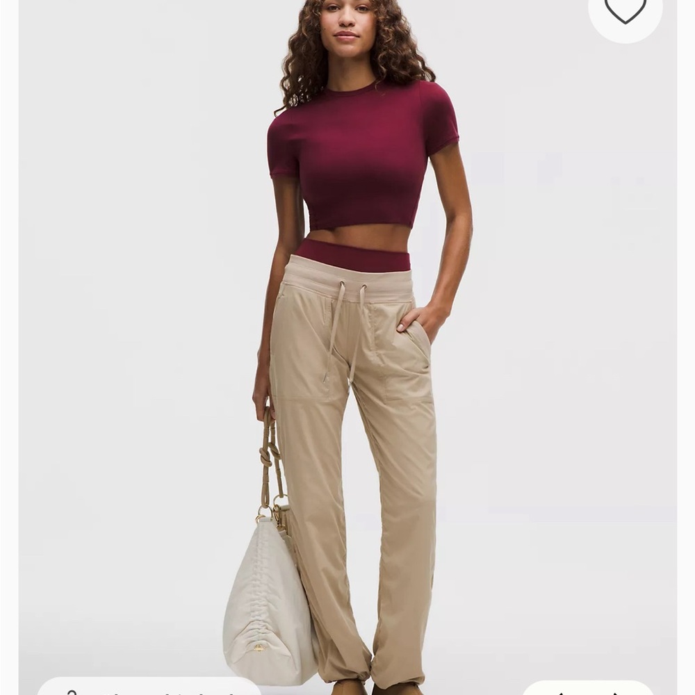 lululemon athletica Beige Drawstring Pants with Burgundy Waistband